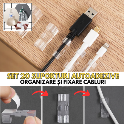Set 20 Suporturi Autoadezive pentru Organizarea Cablurilor