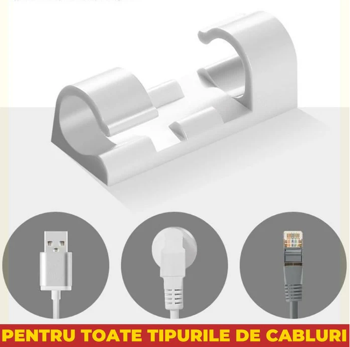 Set 20 Suporturi Autoadezive pentru Organizarea Cablurilor