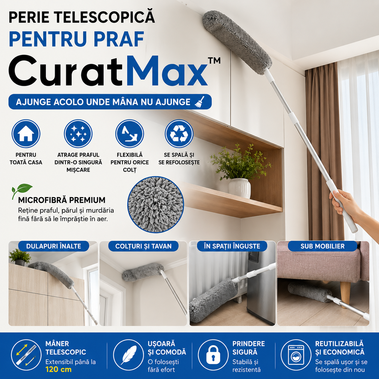 Perie Telescopică Pentru Praf CuratMax™