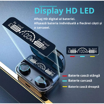 Casti Wireless TWS M10, Microfon, Display Digital, Waterproof