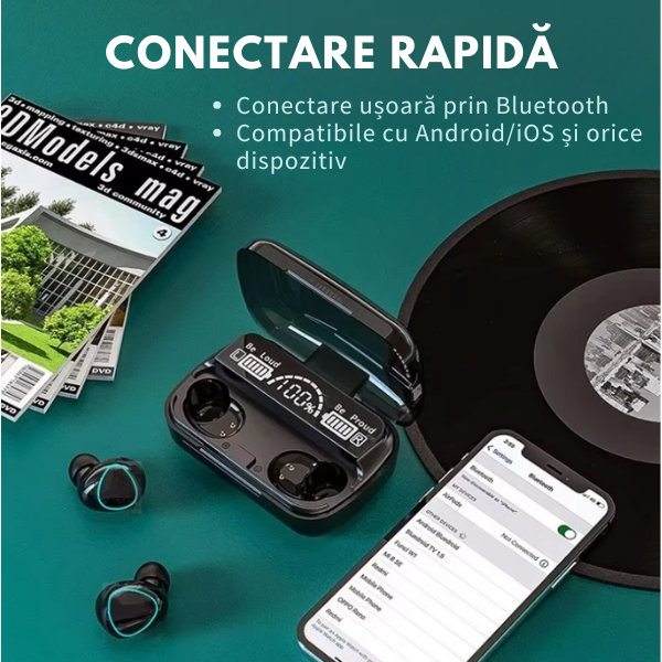 Casti Wireless TWS M10, Microfon, Display Digital, Waterproof