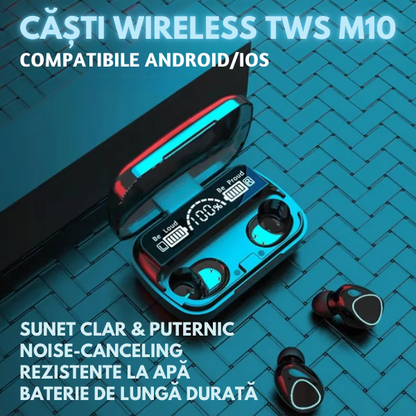 Casti Wireless TWS M10, Microfon, Display Digital, Waterproof